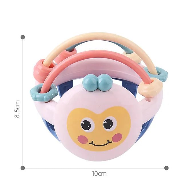 Measurement guide for the pink sensory chew toy, showing a 10 cm width and 8.5 cm height