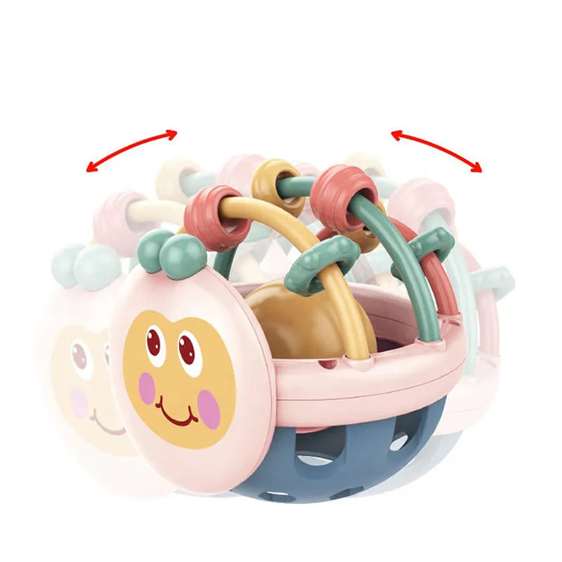 Pink sensory chew toy with arrows illustrating side-to-side movement