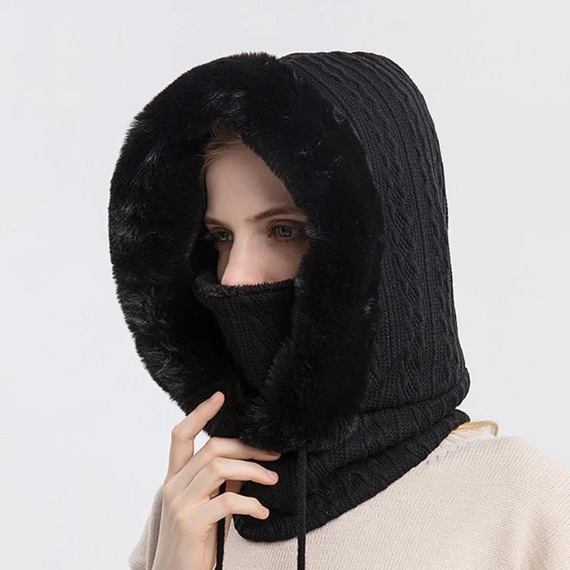 Polar Embrace Knitted Hood (Black ) - | Zavonix