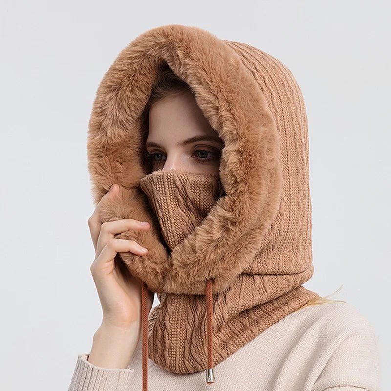Polar Embrace Knitted Hood (Brown ) - | Zavonix