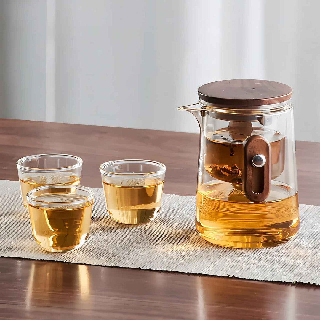 Portable Glass Tea Set with 330ml Teapot and Travel Case – Perfect for On-the-Go Brewing 1