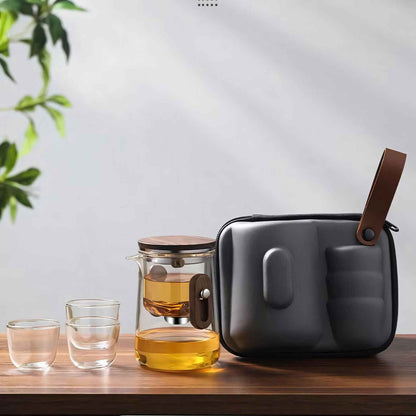Portable Glass Tea Set with 330ml Teapot and Travel Case – Perfect for On-the-Go Brewing 2