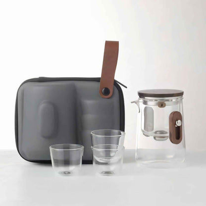 Portable Glass Tea Set with 330ml Teapot and Travel Case – Perfect for On-the-Go Brewing 0
