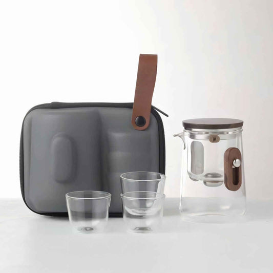 Portable Glass Tea Set with 330ml Teapot and Travel Case – Perfect for On-the-Go Brewing 0