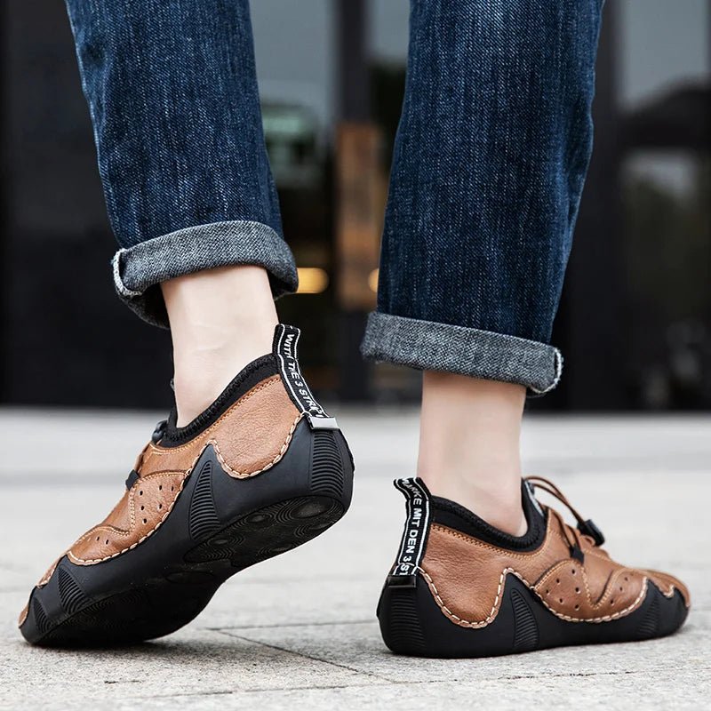 Precision Fit Leather Walking Shoes — Cushioned Grip for All - Day Comfort (Brown 48) - | Zavonix