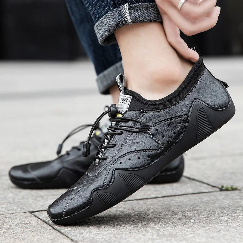 Precision Fit Leather Walking Shoes — Cushioned Grip for All - Day Comfort (Brown 48) - | Zavonix