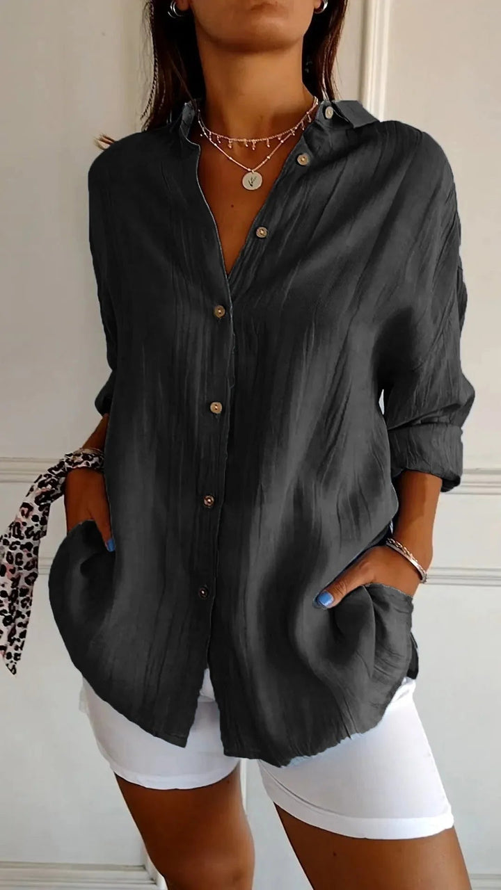 Prism Pleated Plus Size Lapel Shirt Product Image 01