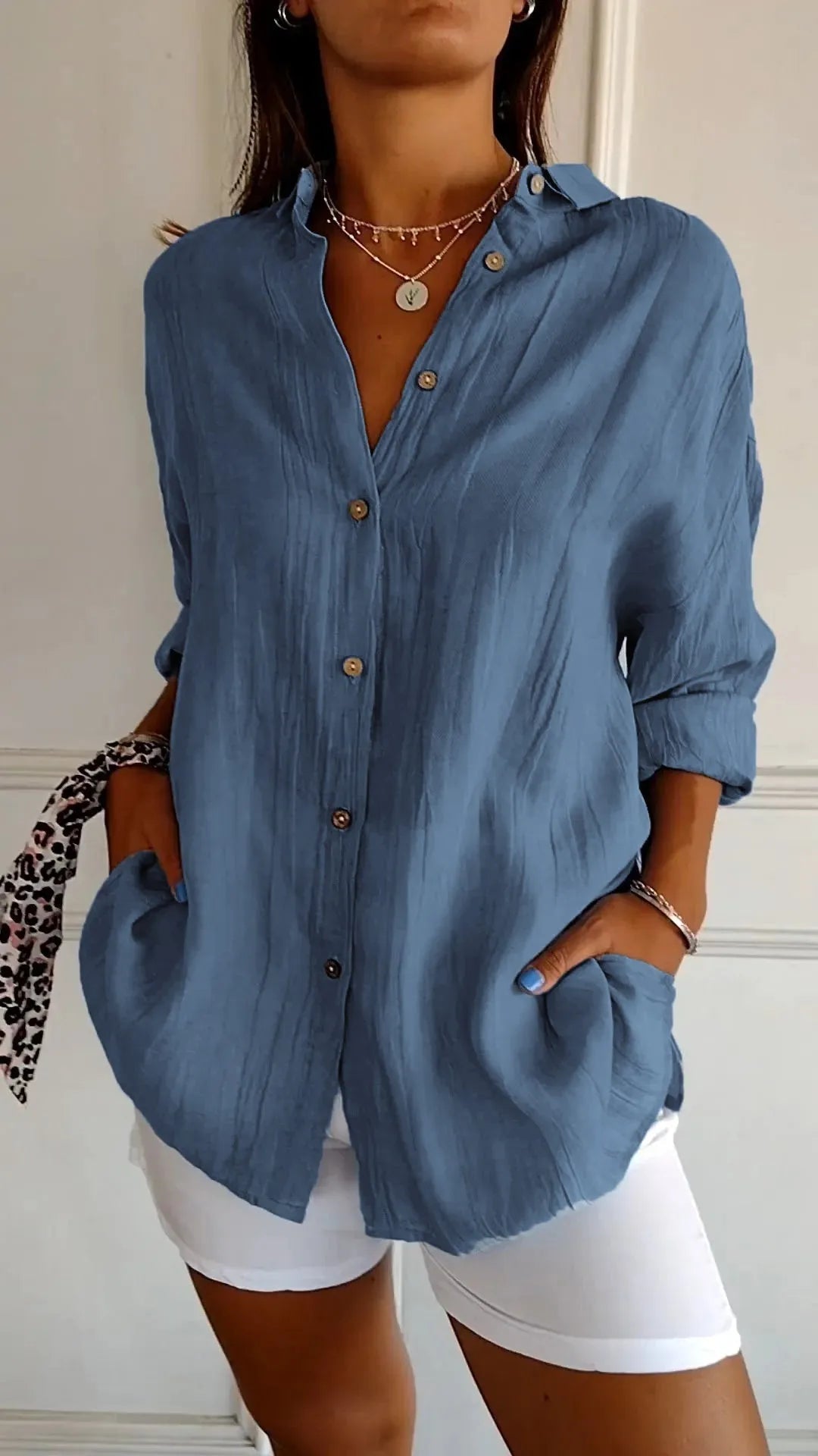 Prism Pleated Plus Size Lapel Shirt Product Image 02