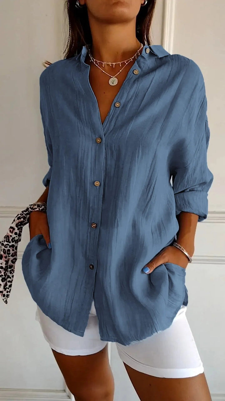 Prism Pleated Plus Size Lapel Shirt Product Image 02
