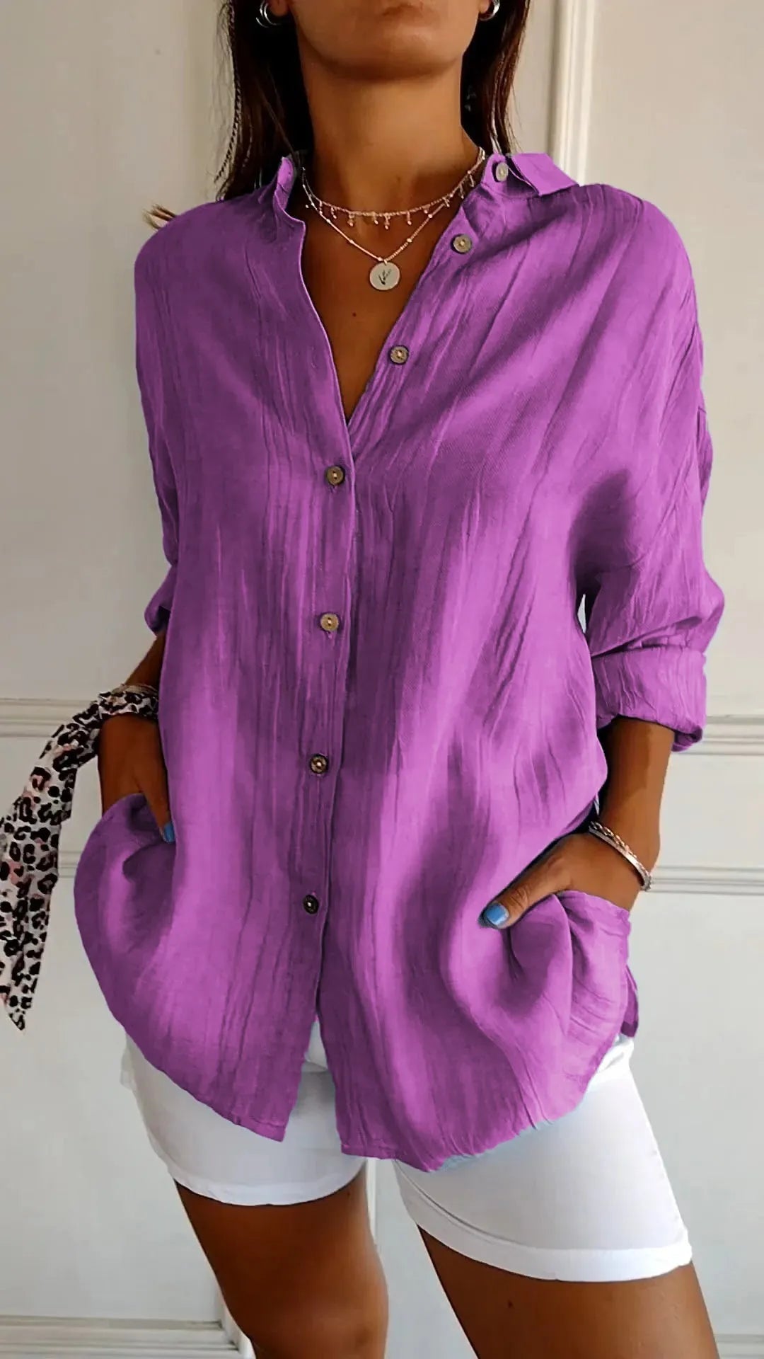 Prism Pleated Plus Size Lapel Shirt Product Image 03