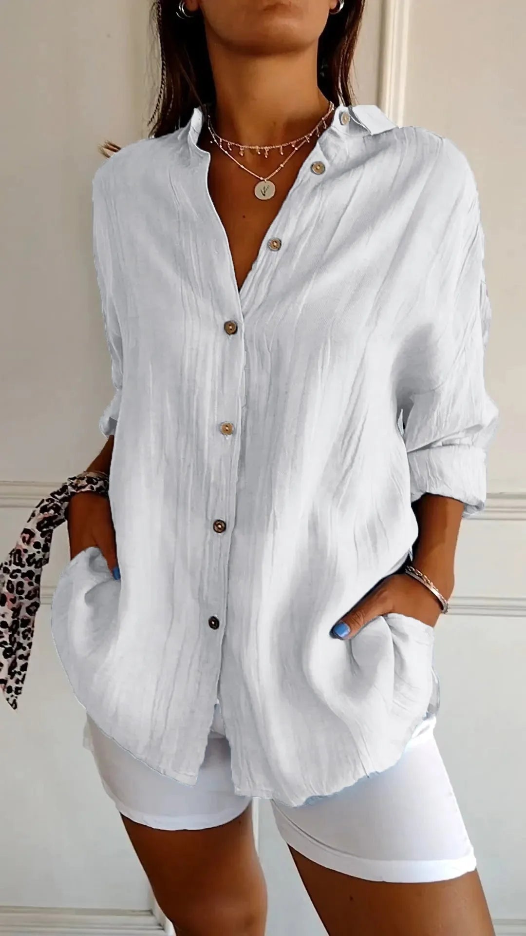 Prism Pleated Plus Size Lapel Shirt Product Image 04