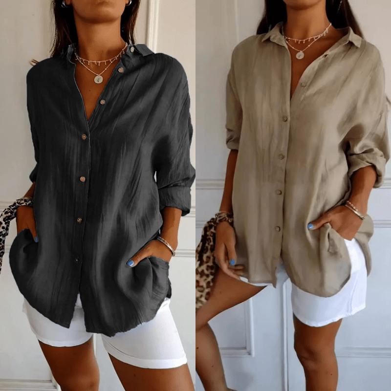 Prism Pleated Plus Size Lapel Shirt Product Image 05