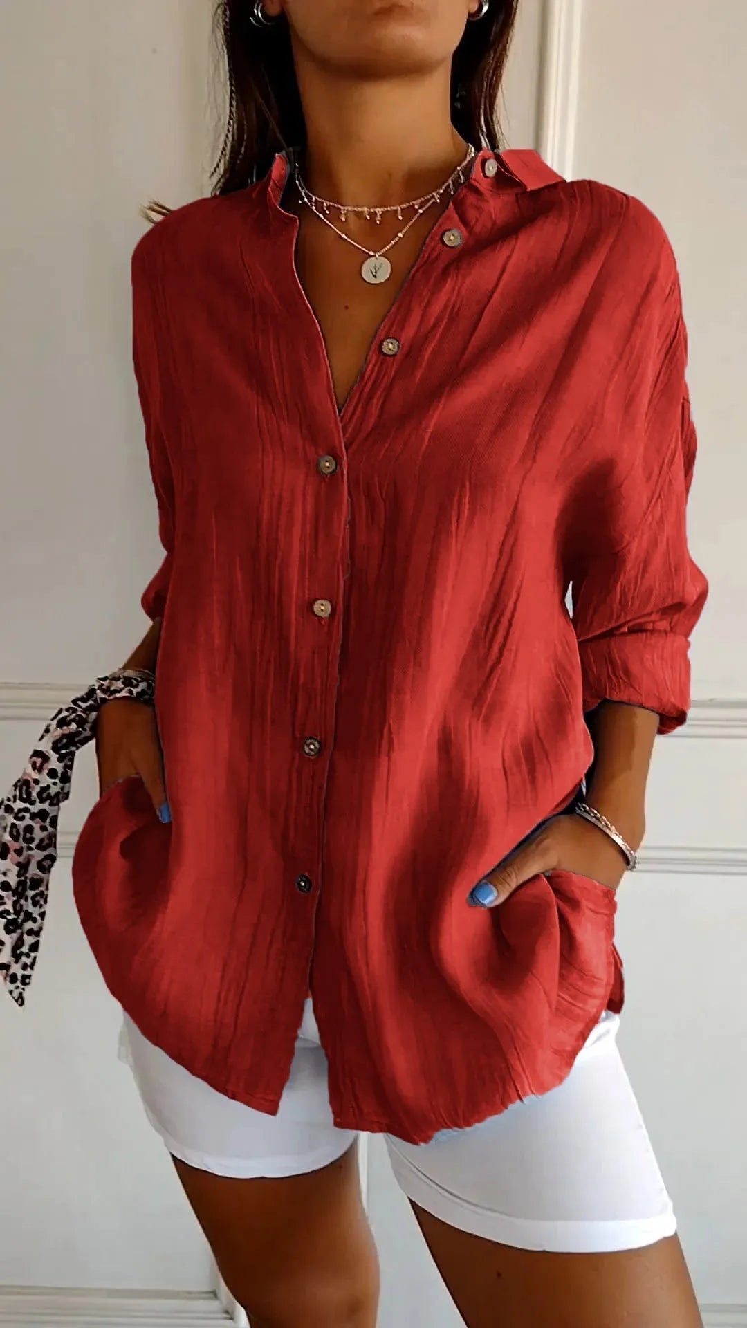 Prism Pleated Plus Size Lapel Shirt Product Image 08