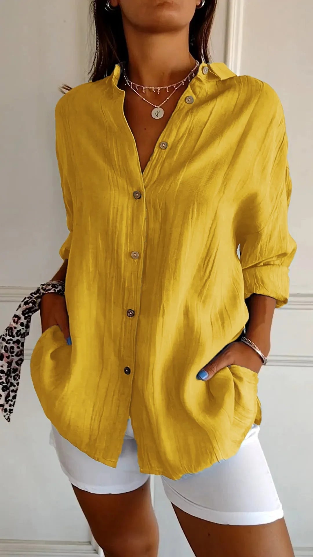 Prism Pleated Plus Size Lapel Shirt Product Image 10