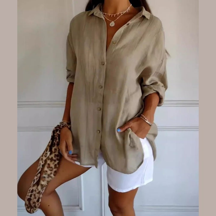 Prism Pleated Plus Size Lapel Shirt Product Image 12