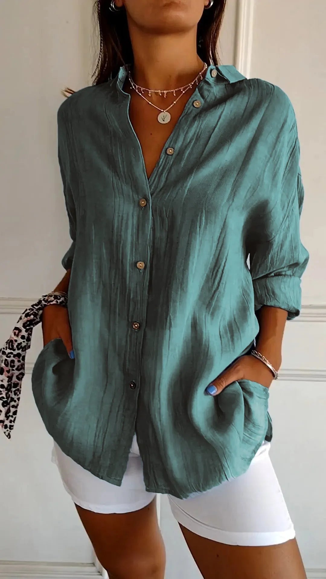 Prism Pleated Plus Size Lapel Shirt Product Image 13