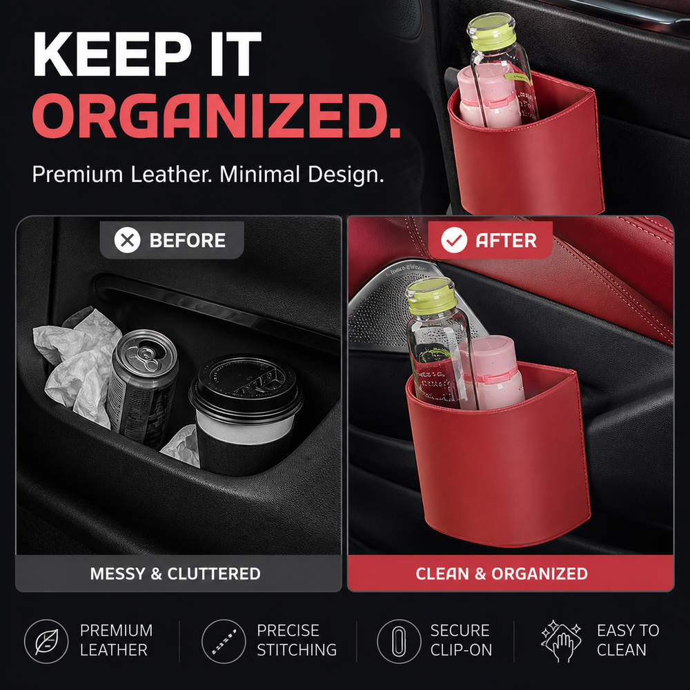 Pu Leather Clip On Car Door Cup Holder Product Image 02