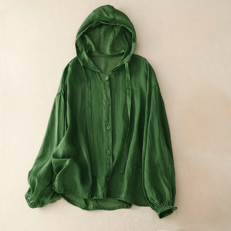 PurevaLuxe™ Linen Hooded Shirt — Experience All - Day Cool Confidence That Turns Heads Instantly (Green XS) - | Zavonix