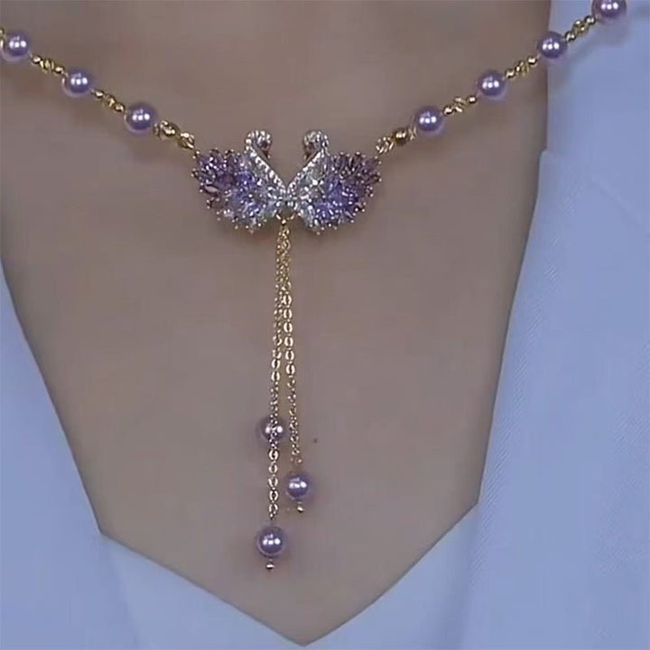 Purple Swan Heart Pendant Necklace Adjustable Chain Product Image 01