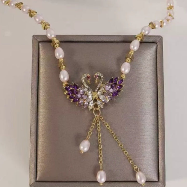 Purple Swan Heart Pendant Necklace Adjustable Chain Product Image 02