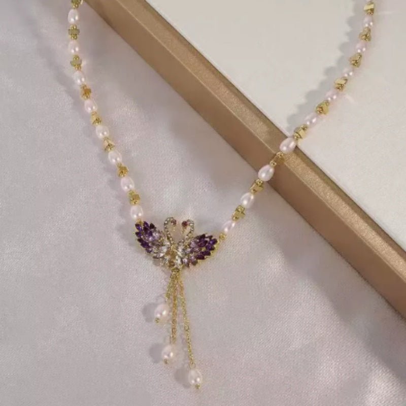 Purple Swan Heart Pendant Necklace Adjustable Chain Product Image 05