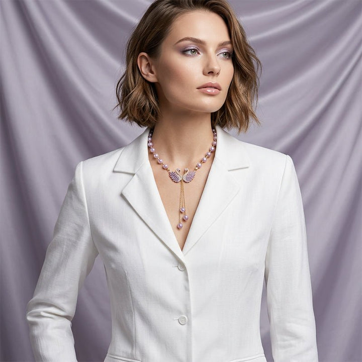 Purple Swan Heart Pendant Necklace Adjustable Chain Product Image 07