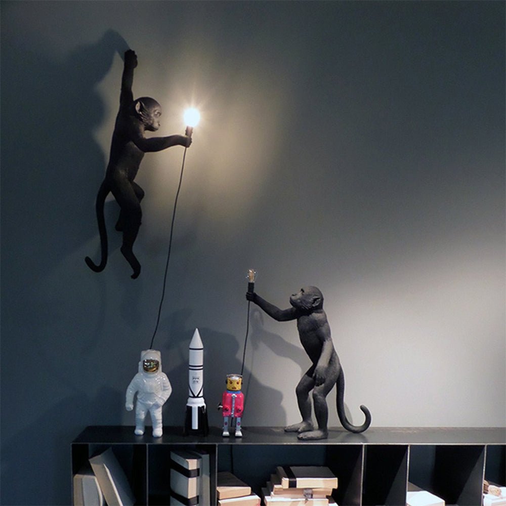 Quirky Resin Monkey Wall Light – Vintage-Inspired Pendant with Hemp Rope 7
