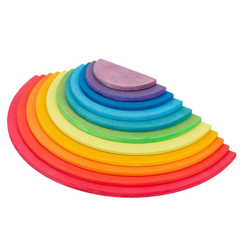 Rainbow wooden semicircle discs stacked from largest to smallest