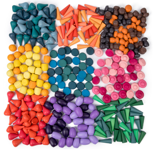 Assorted multicolor wooden shapes shown for the 162-piece block set option