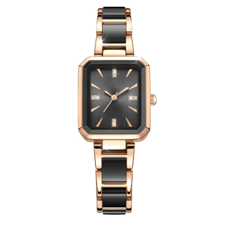 Rectangular Quartz Womens Watch Rose Gold Two Tone Product Image 01