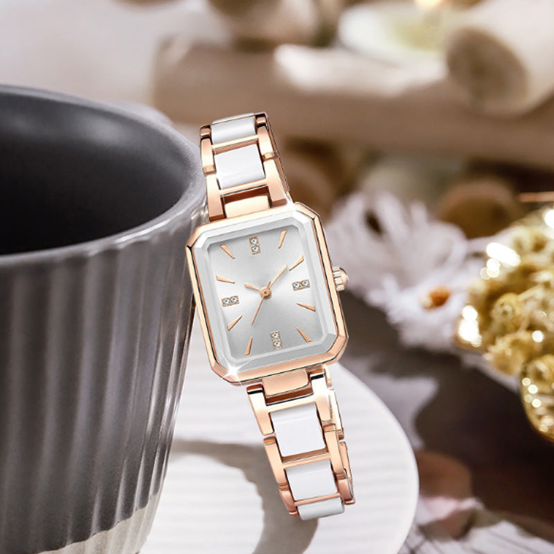 Rectangular Quartz Womens Watch Rose Gold Two Tone Product Image 03