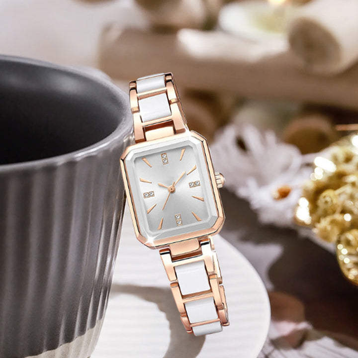 Rectangular Quartz Womens Watch Rose Gold Two Tone Product Image 03