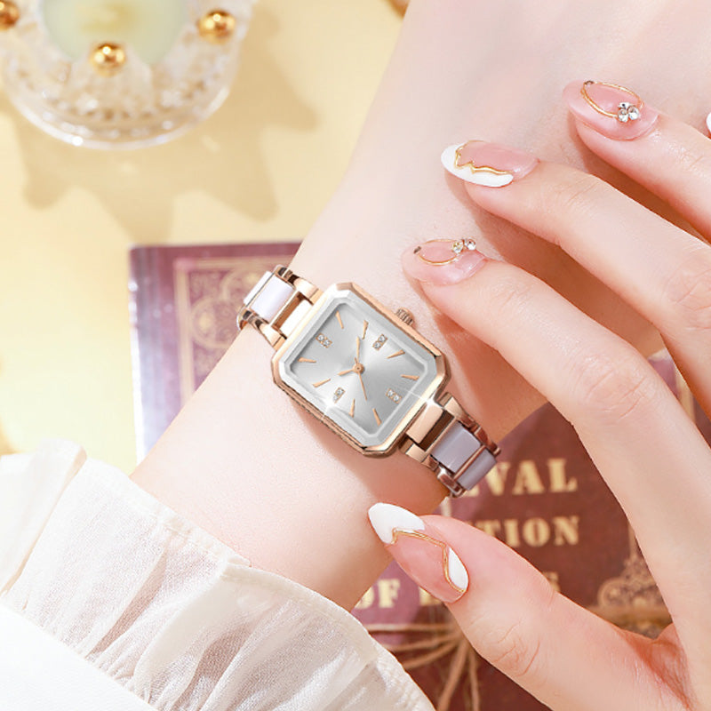 Rectangular Quartz Womens Watch Rose Gold Two Tone Product Image 04