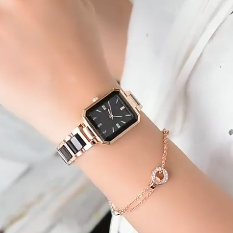 Rectangular Quartz Womens Watch Rose Gold Two Tone Product Image 05