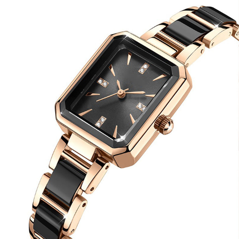 Rectangular Quartz Womens Watch Rose Gold Two Tone Product Image 06