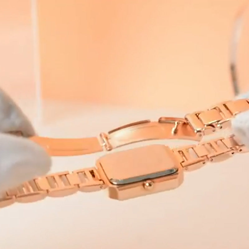 Rectangular Quartz Womens Watch Rose Gold Two Tone Product Image 07
