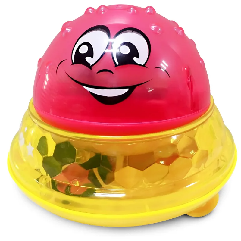 Red smiling bath ball on a translucent yellow base