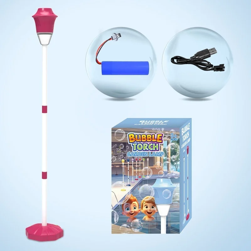 Red bubble lamp with a matching base, battery, USB cable, and retail box.