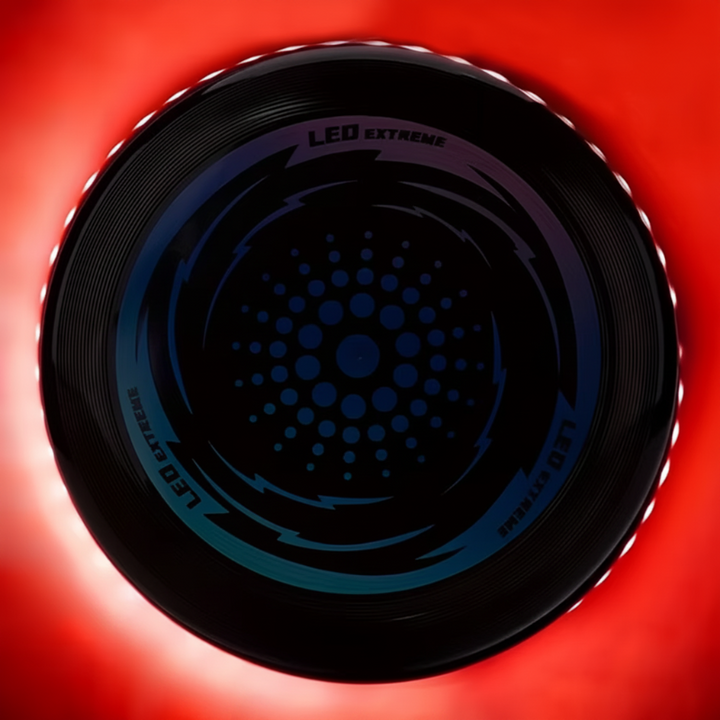 Red light option of the LED flying disc, shown from above