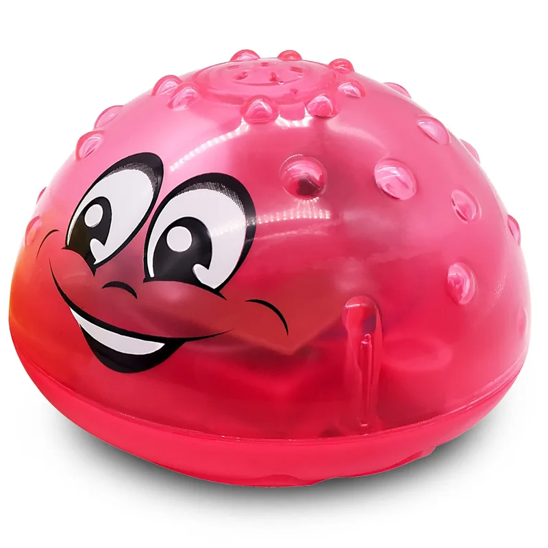 Red smiling bath ball with a rounded shell and raised water-drop details