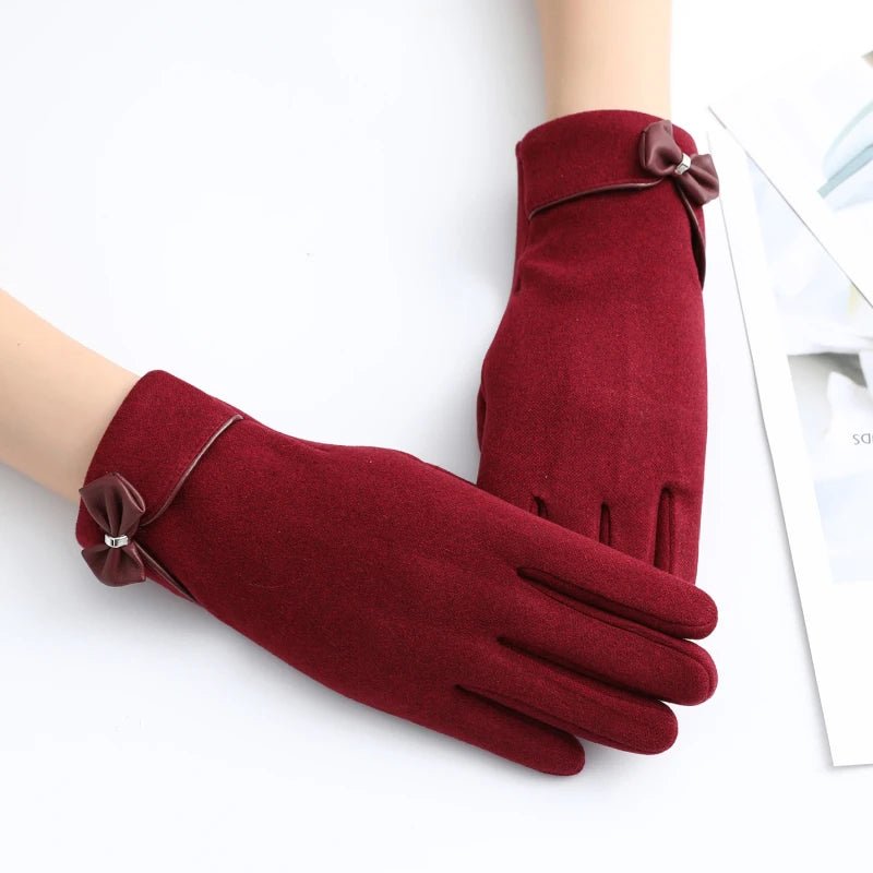 "Refined Bow" Wool - Mix Gloves (Grey ) - | Zavonix