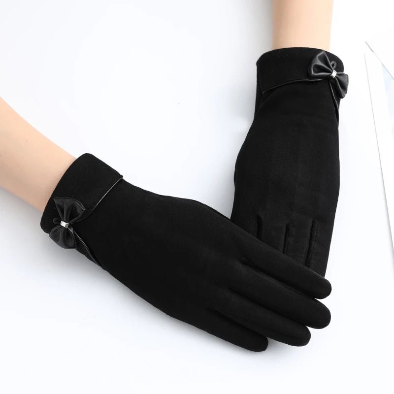 "Refined Bow" Wool - Mix Gloves (Grey ) - | Zavonix