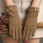 "Refined Bow" Wool - Mix Gloves (Grey ) - | Zavonix