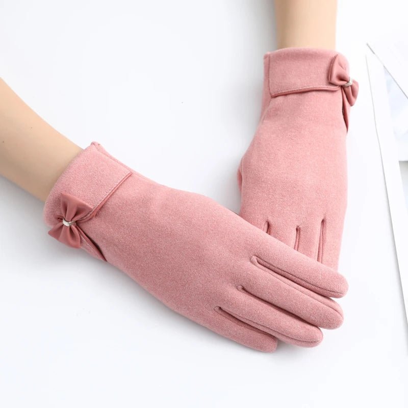 "Refined Bow" Wool - Mix Gloves (Grey ) - | Zavonix