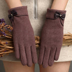 "Refined Bow" Wool - Mix Gloves (Purple ) - | Zavonix