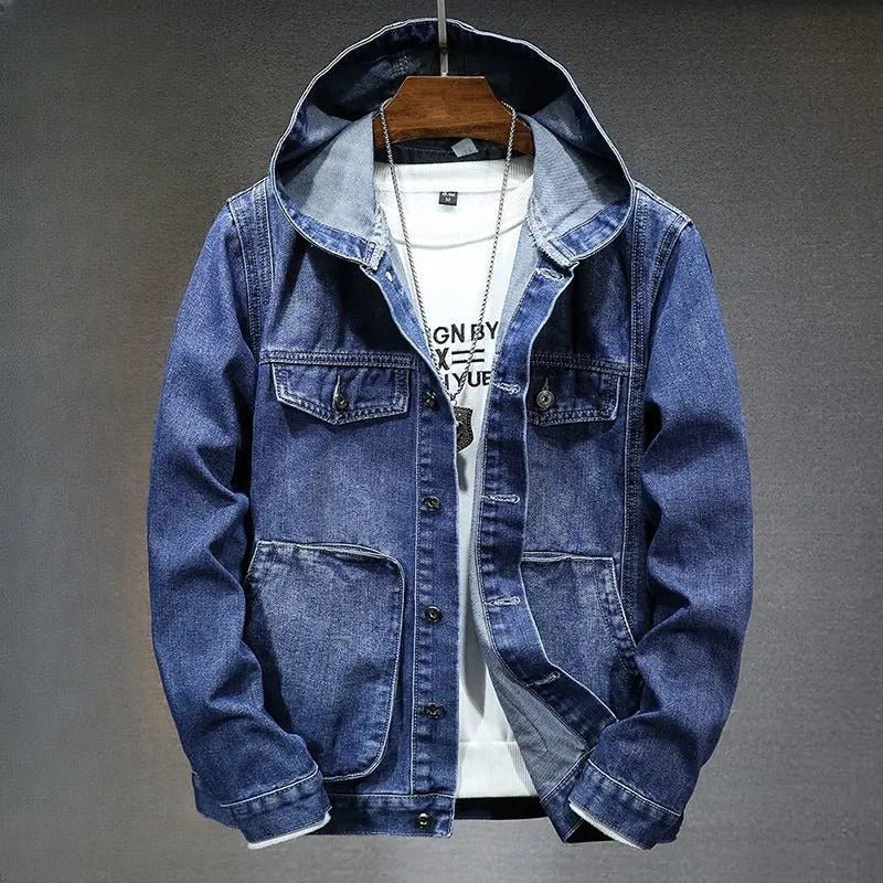 Renly Hooded Denim Jacket — Lightweight Breathable Urban Style (Navy Blue S) - | Zavonix