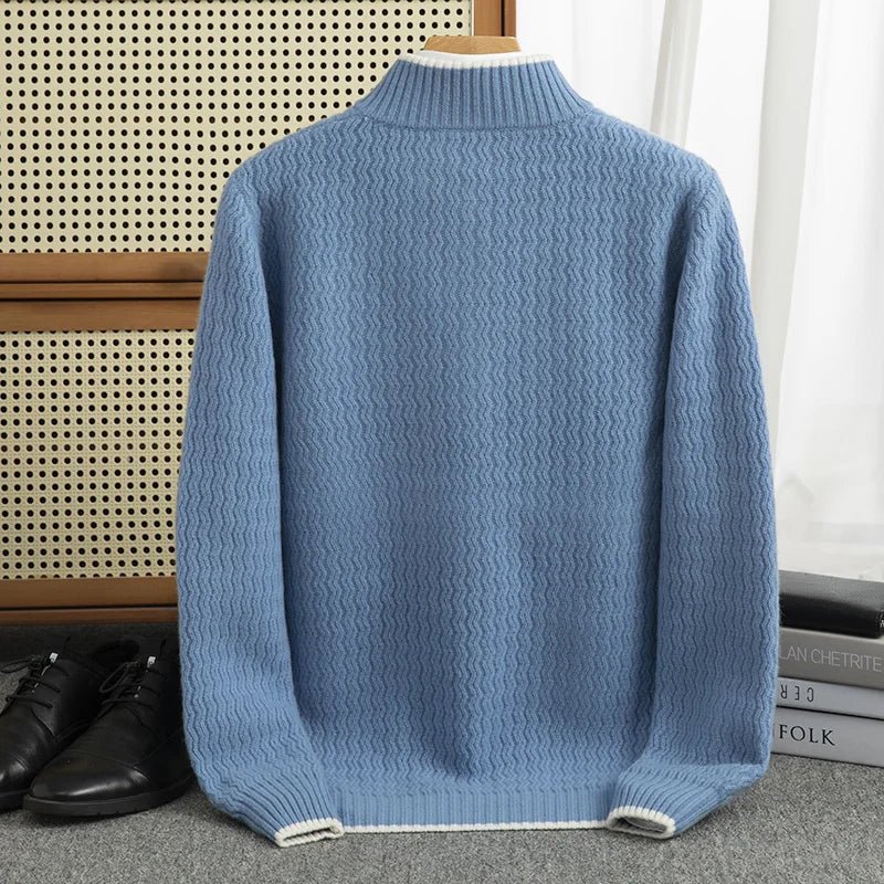 Rennar — Merino Wool Sweater with Layered Color Design (Blue S) - | Zavonix