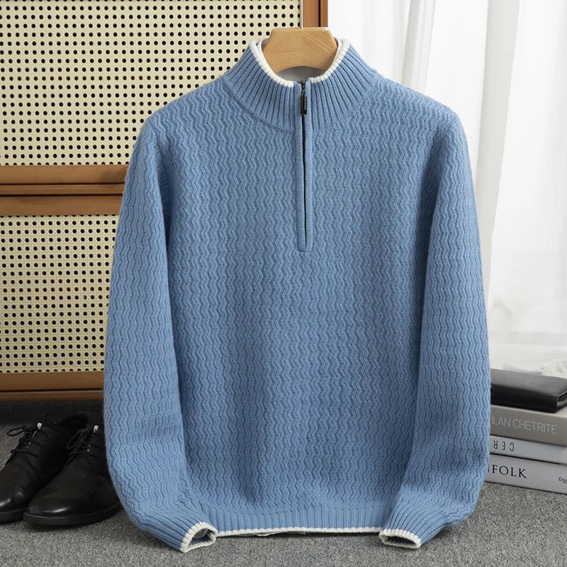 Rennar — Merino Wool Sweater with Layered Color Design (Blue S) - | Zavonix