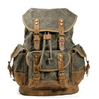 "RetroVoyage" Waxed Canvas Travel Backpack (Army Green ) - | Zavonix