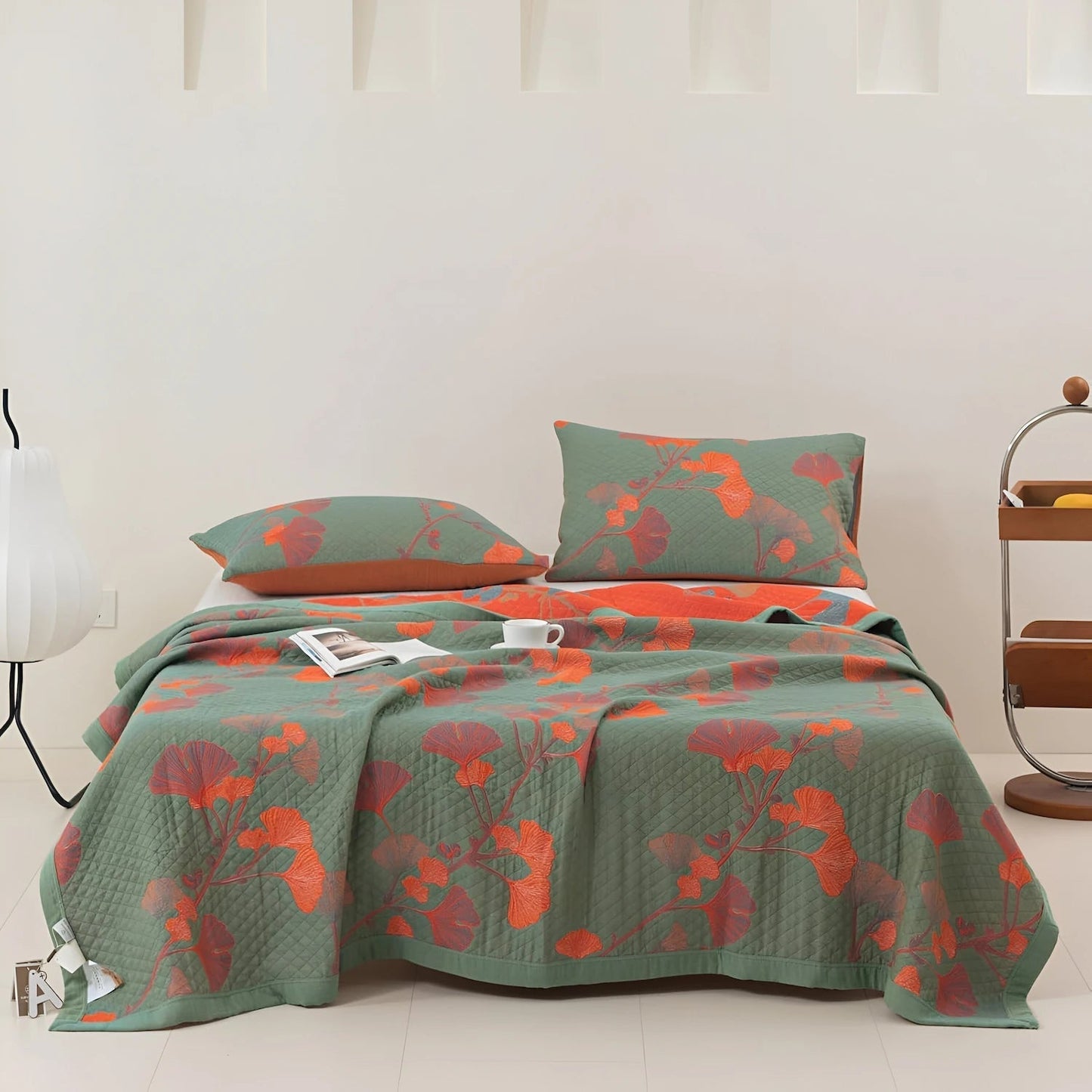 Reversible Botanical Cotton Quilt Bedding Set – Soft and Breathable Design 0